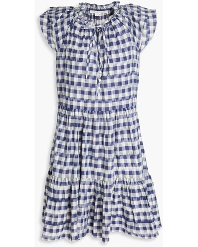 Veronica Beard Zee Ruffled Gingham Cotton Mini Dress - Blue