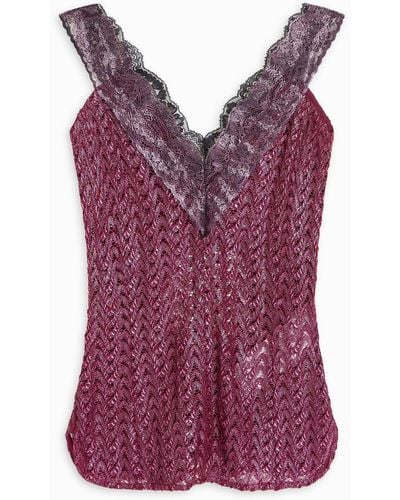 Missoni Lace-trimmed Metallic Crochet-knit Wool-blend Tank - Purple