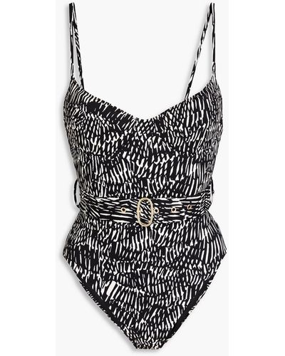 Jonathan Simkhai Noa Belted Printed Underwired Swimsuit - Black