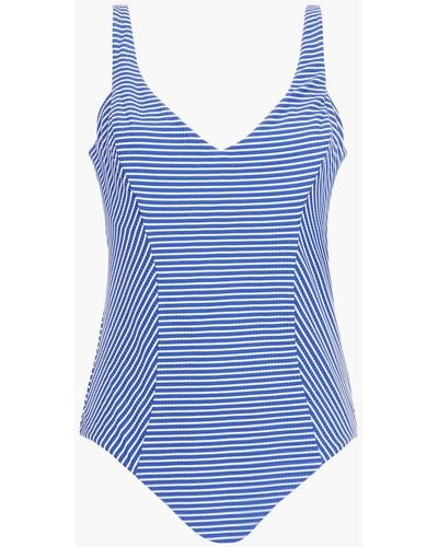 Seafolly Cutout Striped Ribbed Swimsuit - Blue