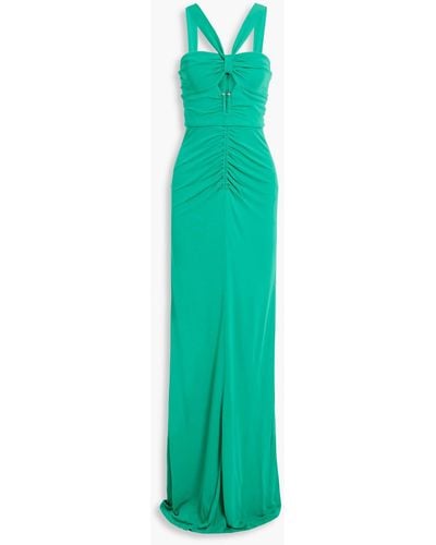 Rebecca Vallance Riccardo Cutout Ruched Stretch-jersey Gown - Green