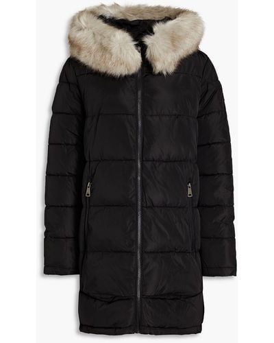 DKNY Faux Fur-trimmed Quilted Shell Hooded Coat - Black