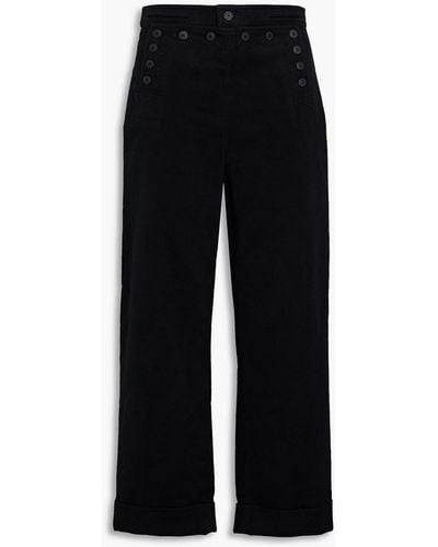 Tory Burch Cropped Cotton Straight-leg Trousers - Blue