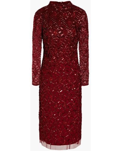 Aidan Mattox Embellished Tulle Midi Dress - Red