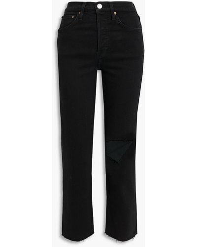 RE/DONE 70s Distressed High-rise Straight-leg Jeans - Black
