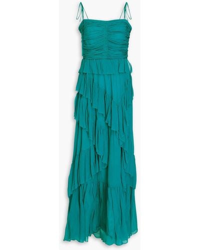 Ulla Johnson Aveline Ruffled Silk-crepon Gown - Green