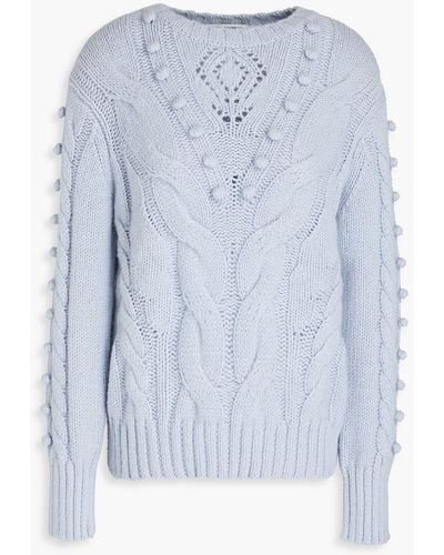 Autumn Cashmere Pompom-embellished Cable-knit Cashmere Sweater - Blue