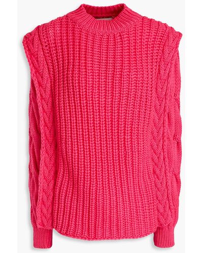 Envelope Ribbed Cable-knit Wool Turtleneck Jumper - Pink