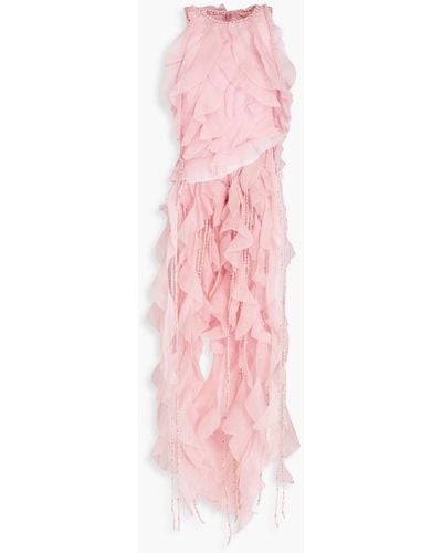 Zimmermann Ruffled Linen And Silk-blend Gauze Top - Pink