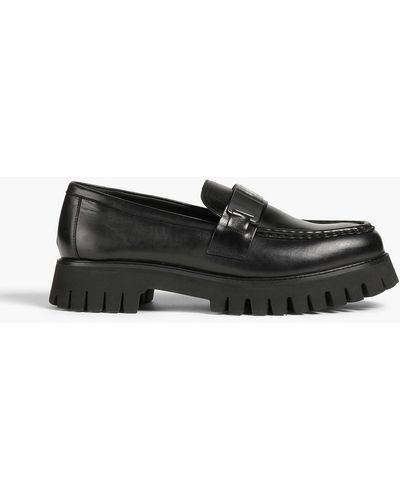 Maje Embellished Leather Platform Loafers - Black