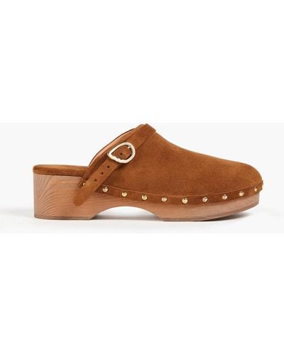 Ancient Greek Sandals Studded Suede Clogs - Brown