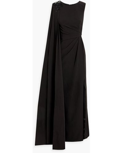 Marchesa Embellished Draped Crepe Gown - Black