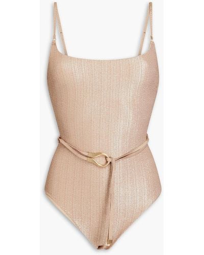 Zimmermann Belted Stretch-crepe Swimsuit - Natural