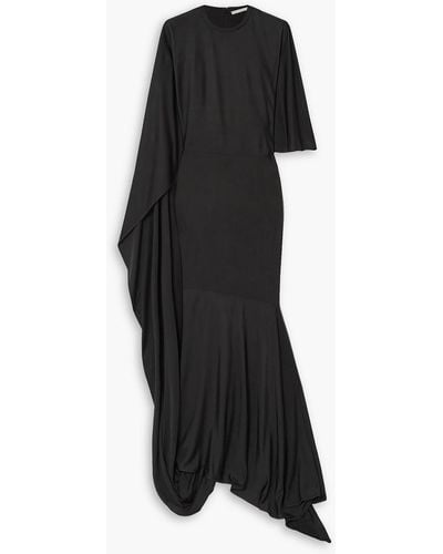 Stella McCartney Cape-effect Asymmetric Jersey Maxi Dress - Black