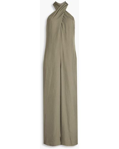 Theory Washed-twill Halterneck Jumpsuit - Natural