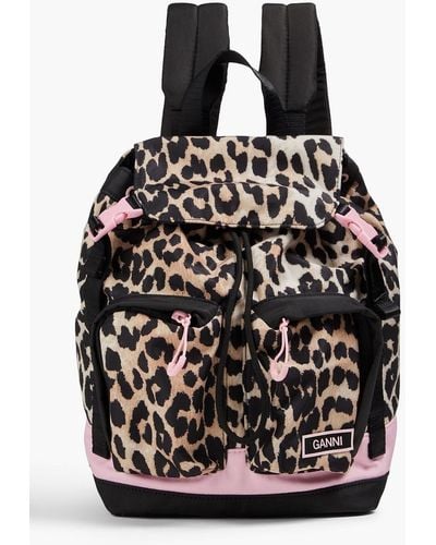 Ganni Leopard-print Shell Backpack - Black