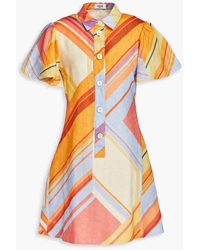 LEO LIN Striped Linen Mini Dress - Orange