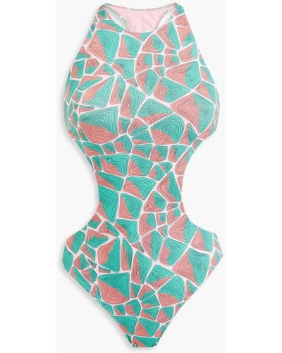 Emilio Pucci Cutout Printed Swimsuit - Blue