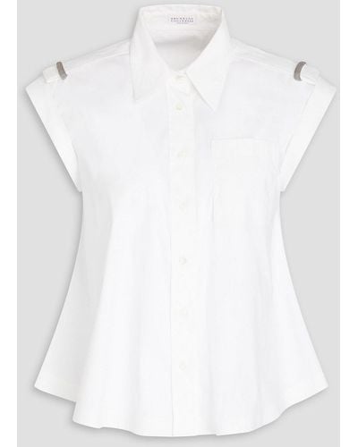 Brunello Cucinelli Bead-embellished Cotton-blend Poplin Shirt - White