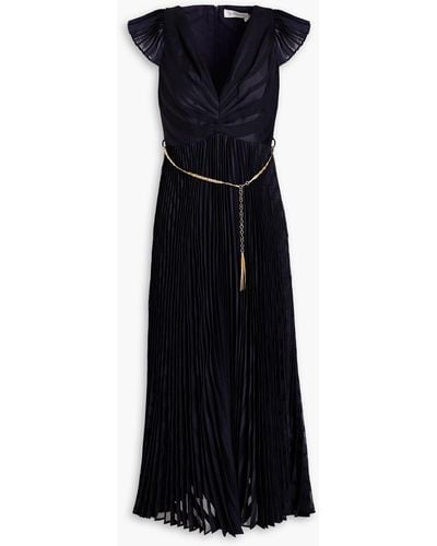 Zimmermann Belted Pleated Jacquard Midi Dress - Black
