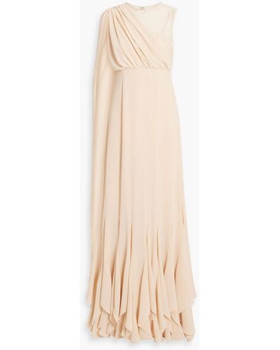 Mikael Aghal Draped Lace-paneled Crepe Gown - Natural