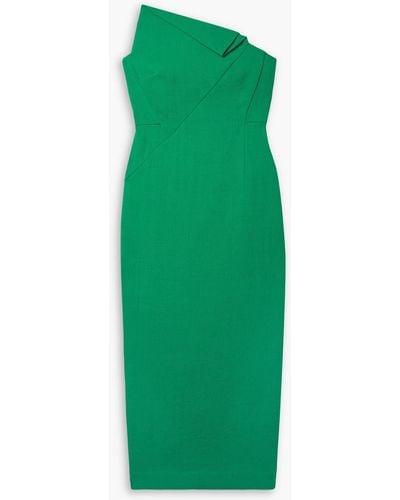 Roland Mouret Asymmetric Strapless Wool-crepe Midi Dress - Green