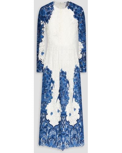 Valentino Garavani Cotton-blend Guipure Lace Midi Dress - Blue
