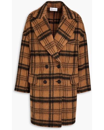 RED Valentino Double-breasted Checked Brushed Wool-blend Felt Coat - Brown