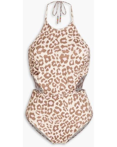 Zimmermann Cutout Leopard-print Halterneck Swimsuit - White