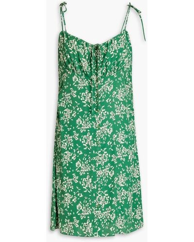 Ba&sh Volver Ruched Floral-print Crepe Mini Dress - Green