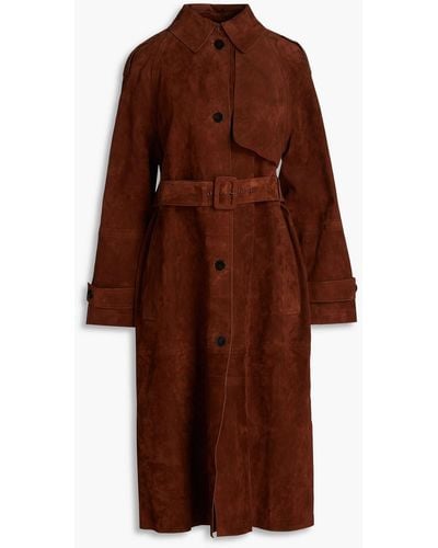 Theory Belted Suede Trench Coat - Brown
