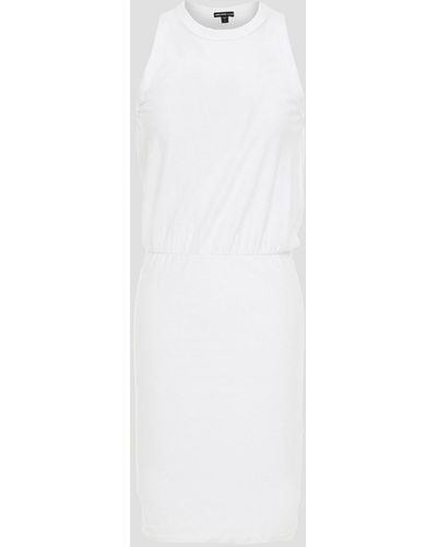 James Perse Gathered Slub Cotton-blend Jersey Mini Dress - White