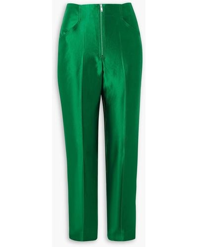 Victoria Beckham Metallic Satin-crepe leggings - Green