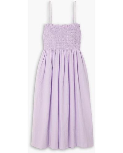 Three Graces London Lena Shirred Crinkled-cotton Midi Dress - Purple