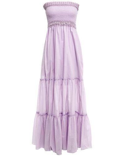 Charo Ruiz Malva Strapless Crocheted Lace-trimmed Cotton-blend Voile Maxi Dress - Purple