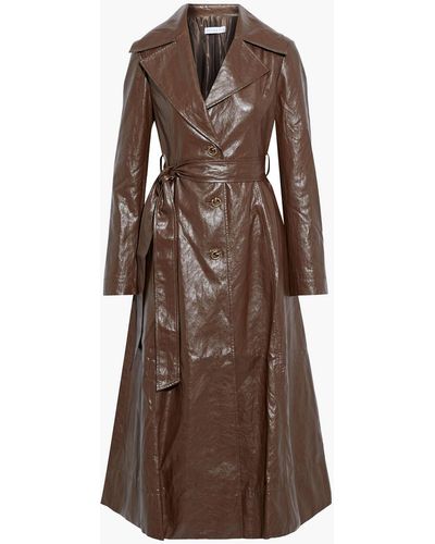 Rejina Pyo Rhea Crinkled Faux Leather Trench Coat - Brown