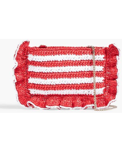 Red(V) Rock Ruffles Striped Raffia Shoulder Bag - Red