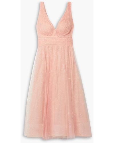 Marchesa Sequined Tulle Midi Dress - Pink