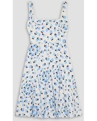 Emilia Wickstead Dena Floral-print Textured Stretch-cotton Midi Dress - Blue