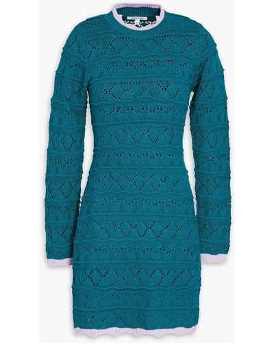 Olivia Rubin Philou Pointelle-knit Cotton Mini Dress - Blue
