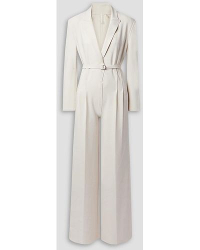 Norma Kamali Belted Pleated Stretch-jersey Wide-leg Jumpsuit - White