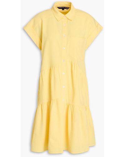 Veronica Beard Harrow tiered cotton-blend seersucker mini shirt dress - Gelb