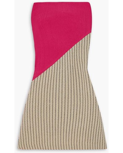 aaizél Strapless Ribbed And Crochet-knit Mini Dress - Pink
