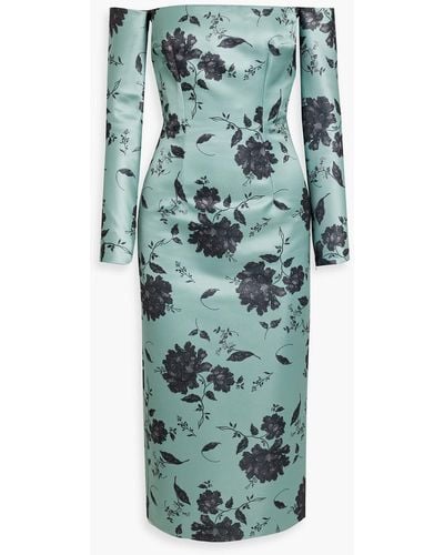 Emilia Wickstead Melina Off-the-shoulder Floral-print Faille Midi Dress - Green