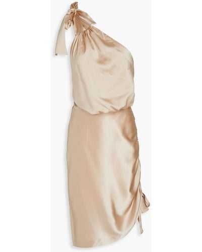 retroféte Nadia One-shoulder Ruched Stretch-silk Satin Mini Dress - Natural