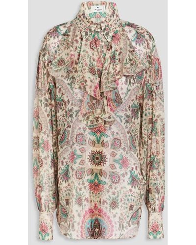 Etro Geraffte bluse aus seidenkrepon mit paisley-print - Natur