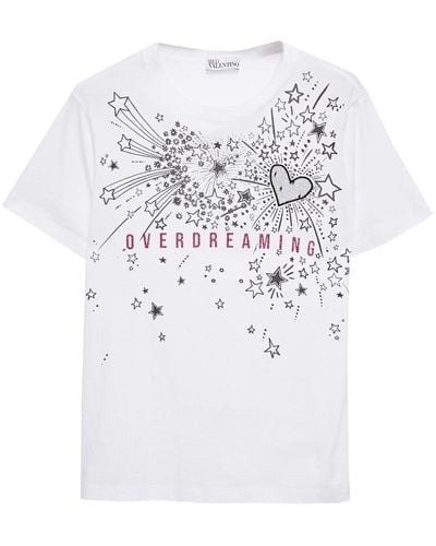 RED Valentino Glitter-embellished Printed Cotton-jersey T-shirt - White