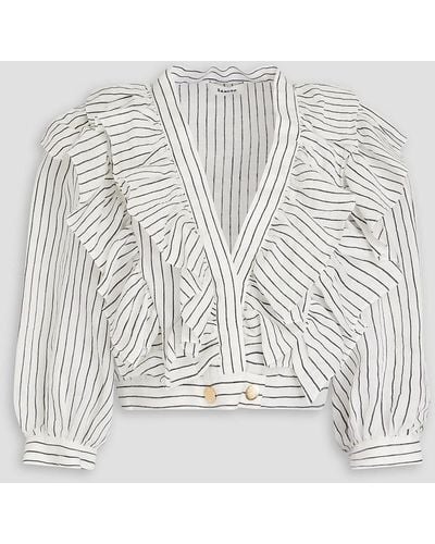 Sandro Cropped Ruffled Striped Linen-blend Gauze Shirt - White