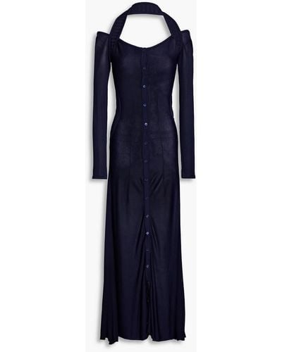 Jacquemus Lagoa Cold-shoulder Knitted Halterneck Maxi Dress - Blue