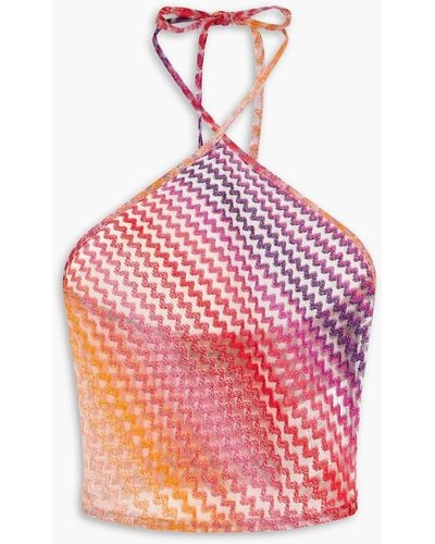 Missoni Cropped Metallic Crochet-knit Halterneck Top - Pink
